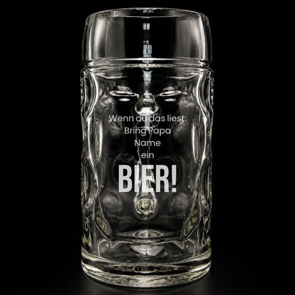 Oberglas Bierkrug 0,5l mit Gravur (Stölzle ISAR Maßkrug) – Wenn du das liest, bring Papa ein Bier! – personalisiert