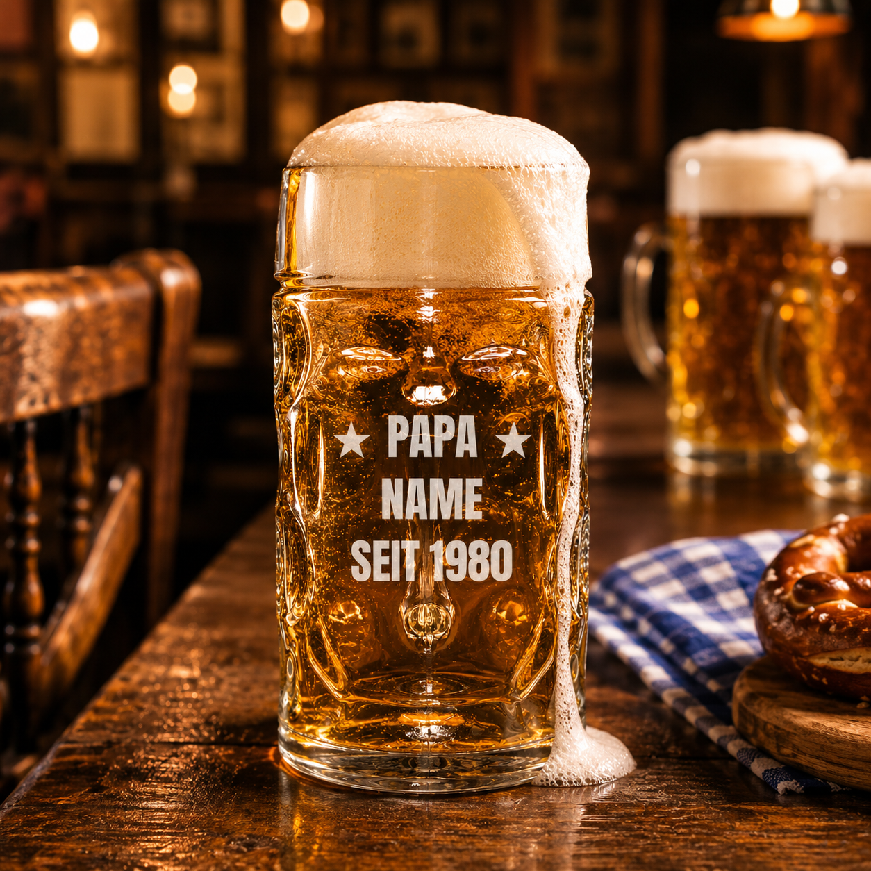 Oberglas Bierkrug 0,5l mit Gravur (Stölzle ISAR Maßkrug) – Vatertag, Papa-Sprüche im Überblick