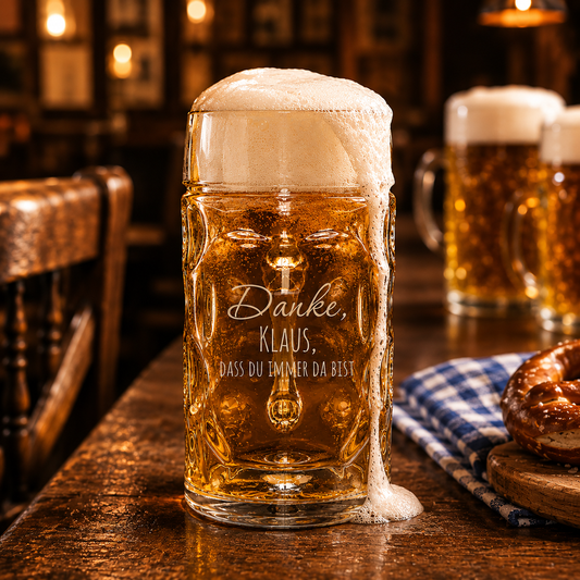 Oberglas Bierkrug 0,5l mit Gravur (Stölzle ISAR Maßkrug) – personalisierte Sprüche im Überblick