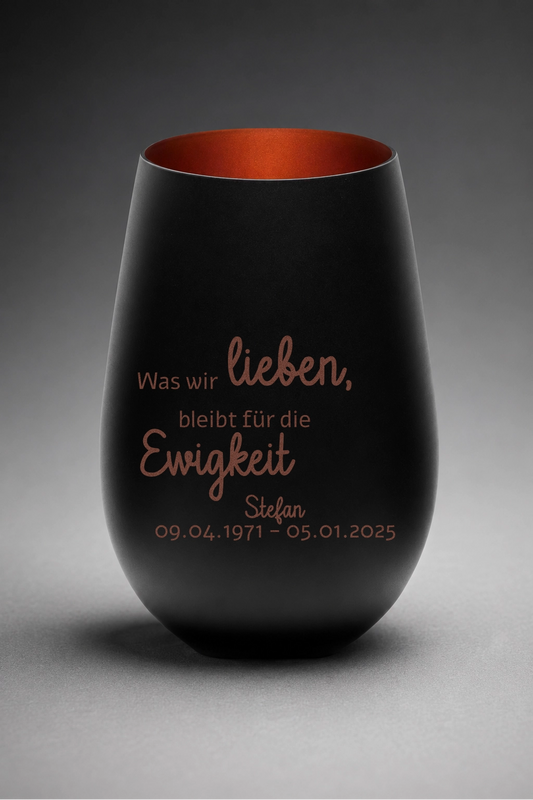 Stölzle Trauerlicht, Gedenklicht, Erinnerungslicht mit personalisierter Gravur - Was wir lieben, bleibt für die Ewigkeit.