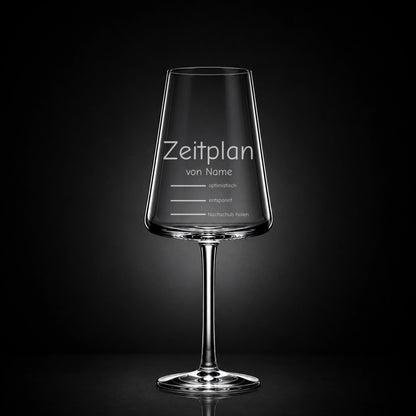 Stölzle Weißweinglas 400ml mit Gravur – Zeitplan von [Name] – lustiges Weingeschenk personalisiert