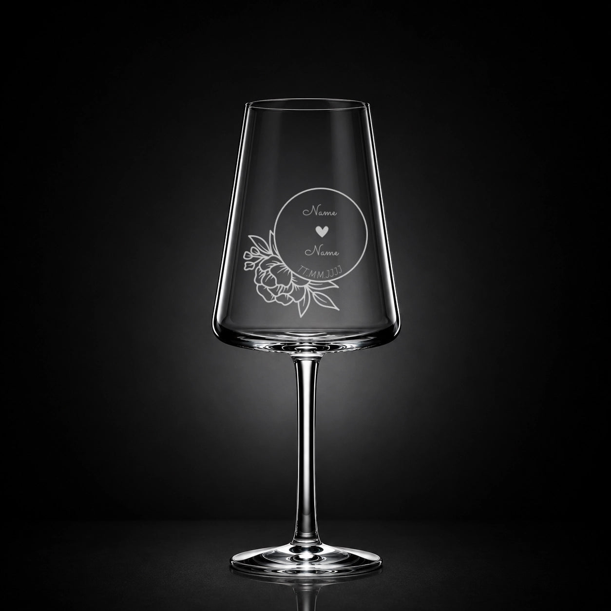 Weißweinglas mit deiner eigenen Gravur, personalisiert, spülmaschinenfest und einzigartig wie du - Kreis mit Blume