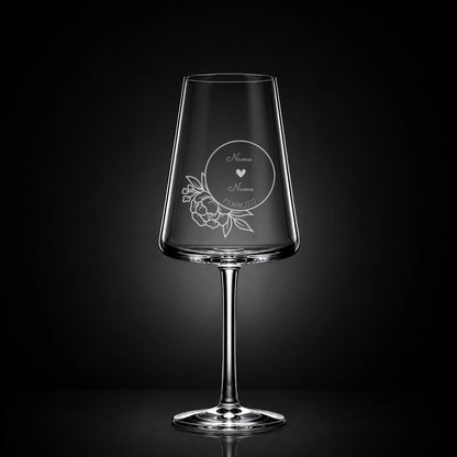 Weißweinglas mit deiner eigenen Gravur, personalisiert, spülmaschinenfest und einzigartig wie du - Kreis mit Blume