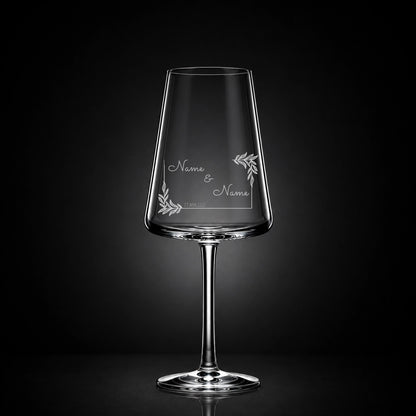 Weißweinglas mit deiner eigenen Gravur, personalisiert, spülmaschinenfest und einzigartig wie du - Viereck mit Blättern