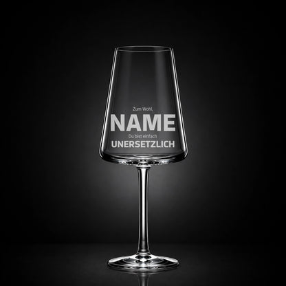 Stölzle Weißweinglas 400ml mit Gravur – Zum Wohl [Name] Du bist einfach unersetzlich – Geburtstag