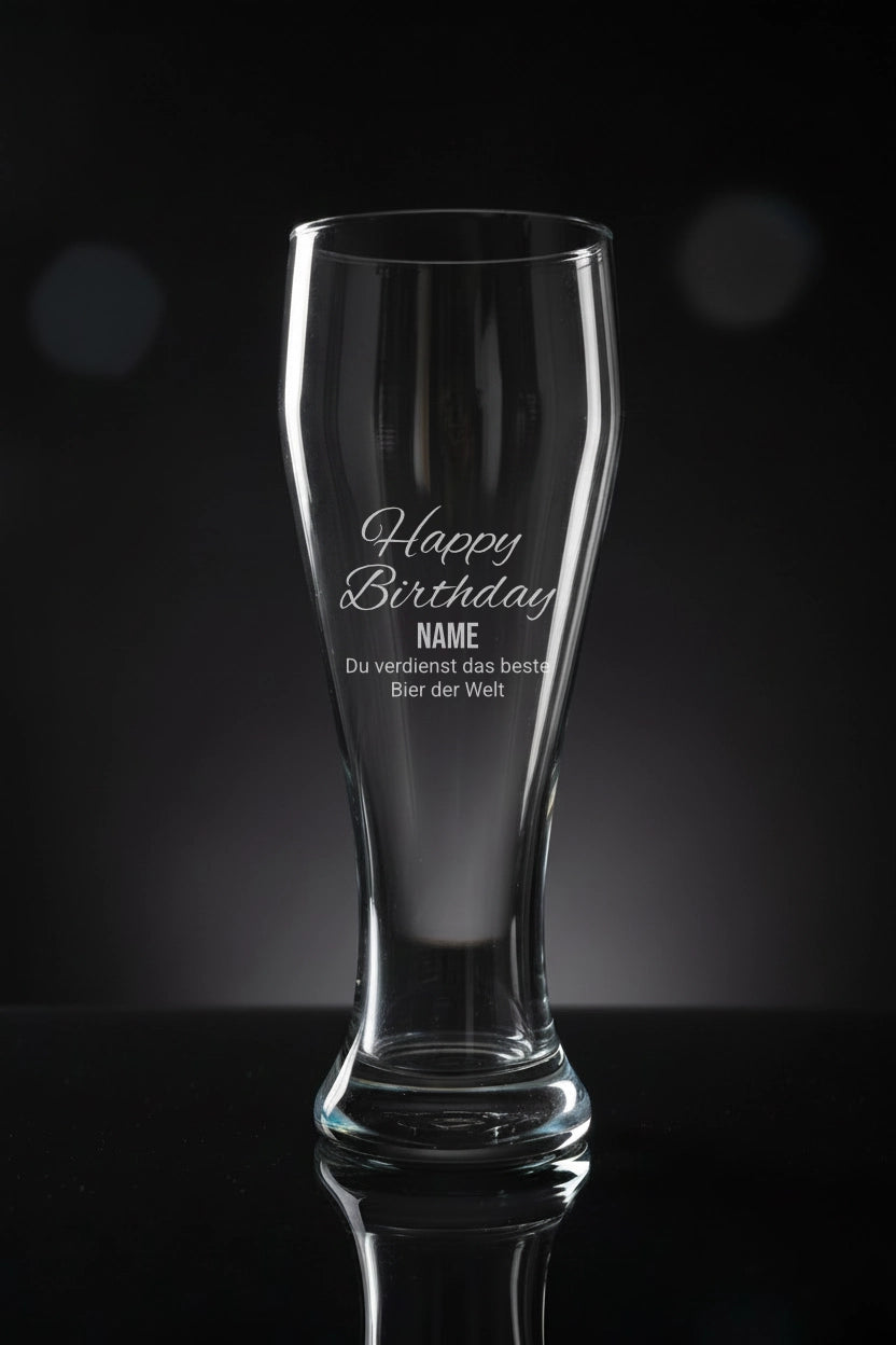 Weizenglas 0,5l mit Gravur – Happy Birthday [Name] Du verdienst das beste Bier der Welt – personalisiert