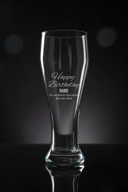 Weizenglas 0,5l mit Gravur – Happy Birthday [Name] Du verdienst das beste Bier der Welt – personalisiert
