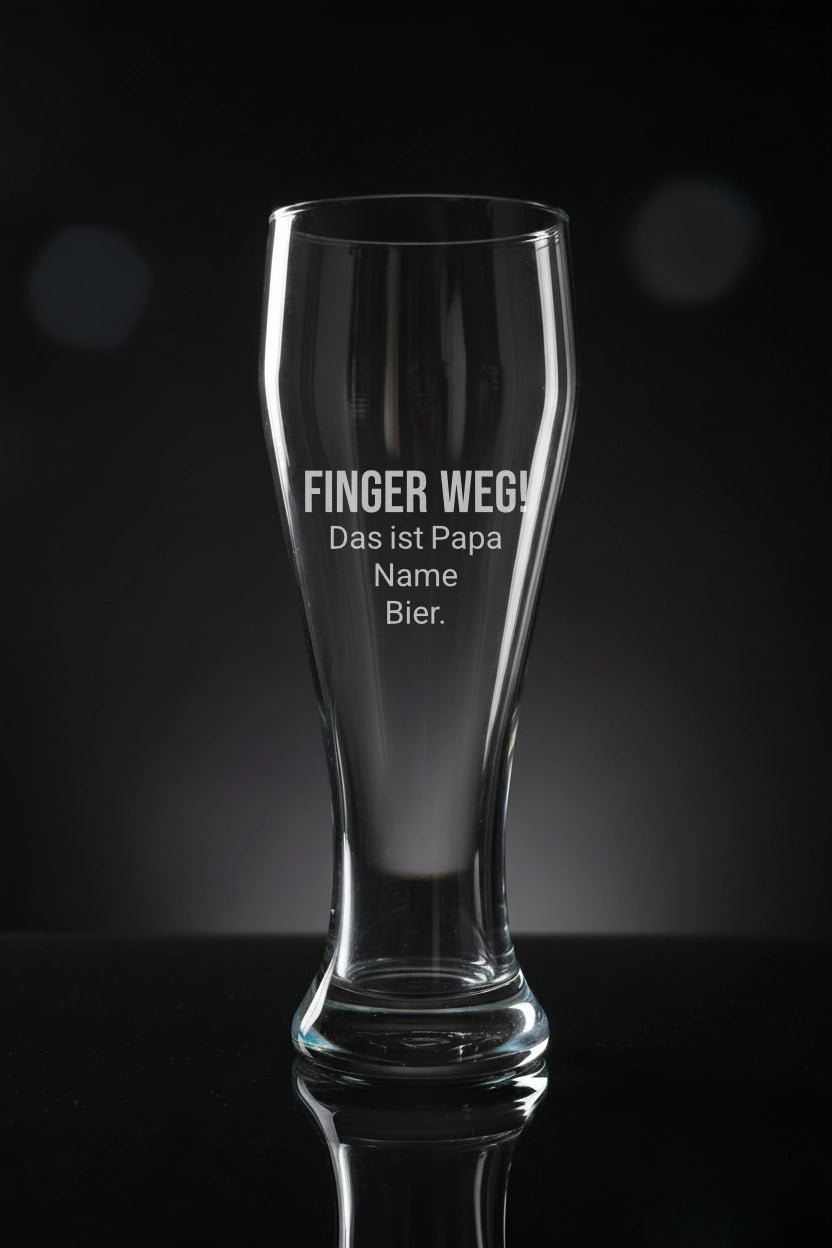 Weizenglas mit personalisierter Gravur. Spülmaschinenfeste Lasergravur - Finger weg, Name
