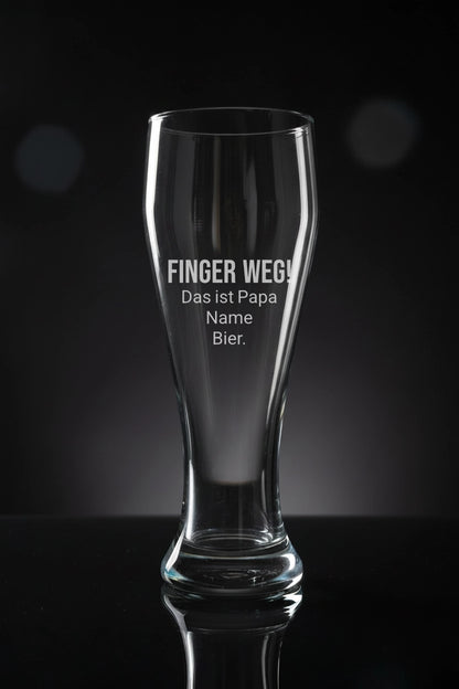 Weizenglas mit personalisierter Gravur. Spülmaschinenfeste Lasergravur - Finger weg, Name