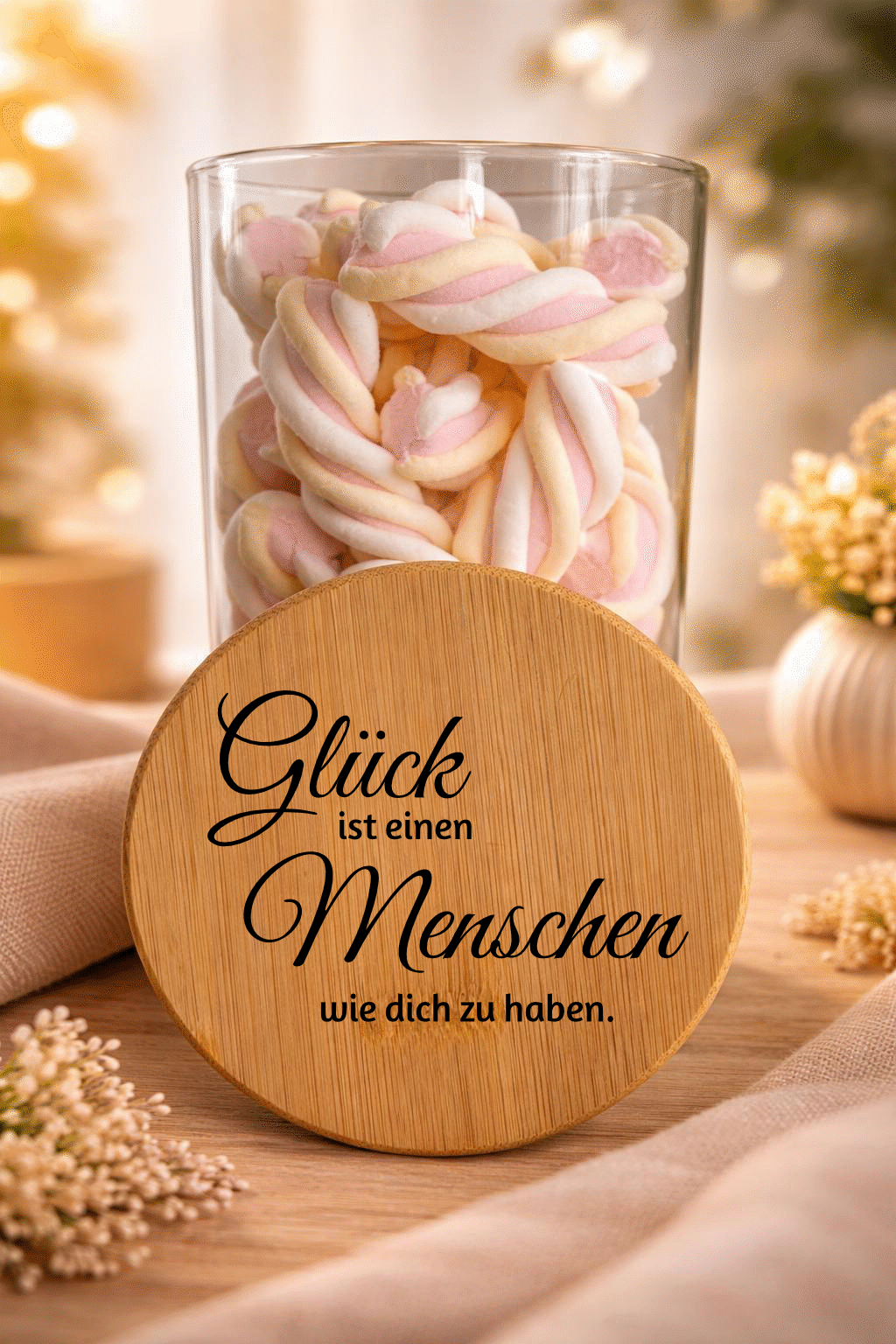 Geschenkglas "Ein Mensch wie dich" von Ha1pe.de mit Bambusdeckel, transparentes Glas mit liebevollem Spruch.
