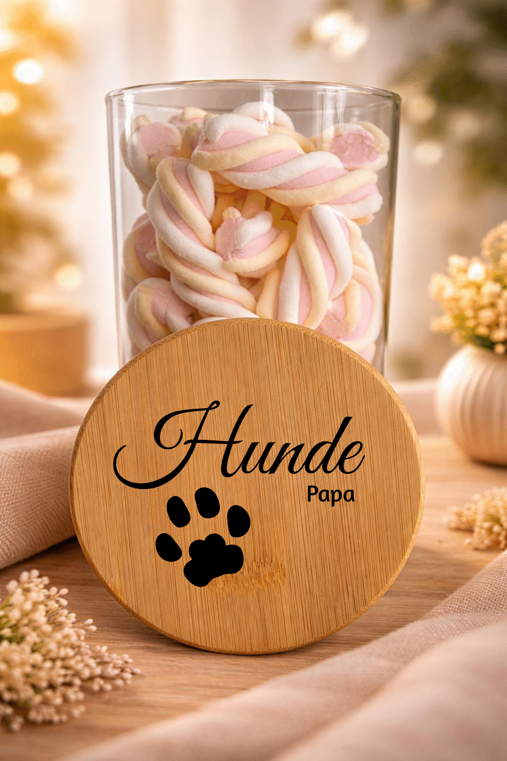 Ein Geschenk-Glas „Hunde Papa“ mit Bambusdeckel, dekoratives Glas für Hundeliebhaber, ideal als Geschenk, von Ha1pe.de