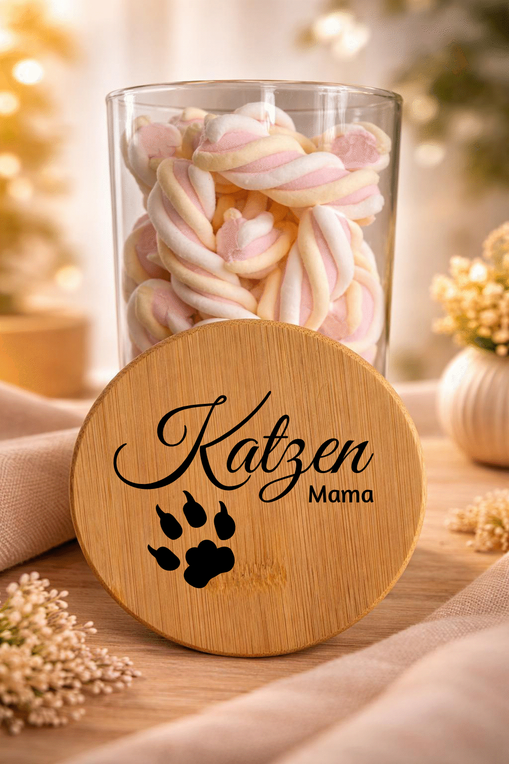 Geschenk-Glas "Katzen Mama" von Ha1pe.de mit Bambusdeckel, dekoratives Glas mit Katzenmama-Motiv, ideal als Geschenk