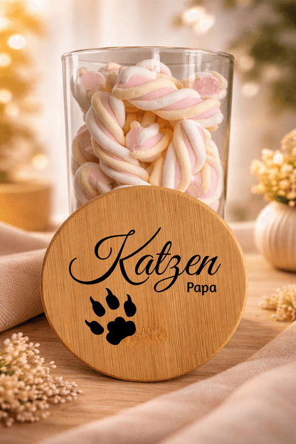 Geschenk-Glas "Katzen Papa" von Ha1pe.de mit Bambusdeckel, dekoratives Glas mit Katzenmotiv für Geschenkideen