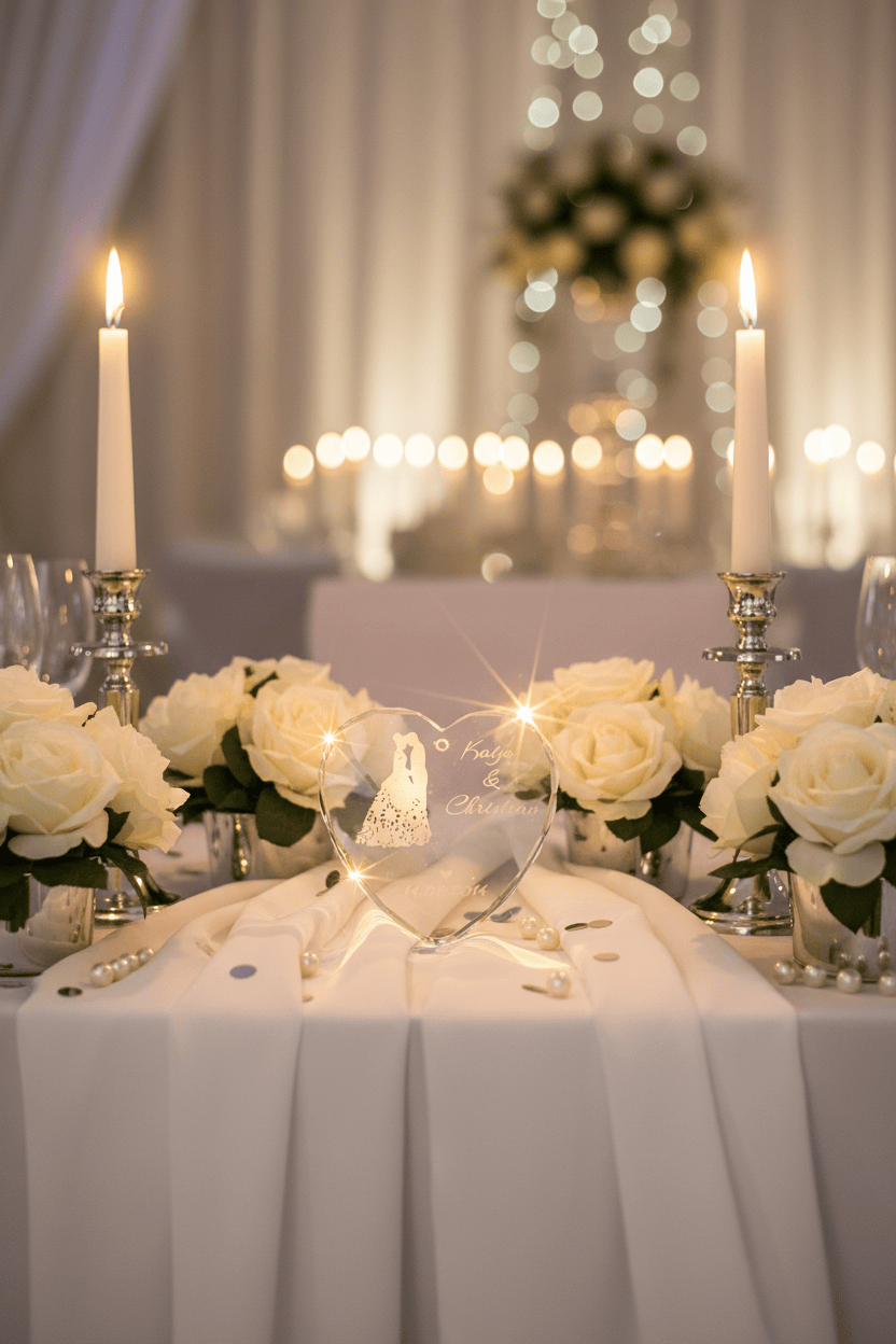 Kristall Herz auf Hochzeitstisch