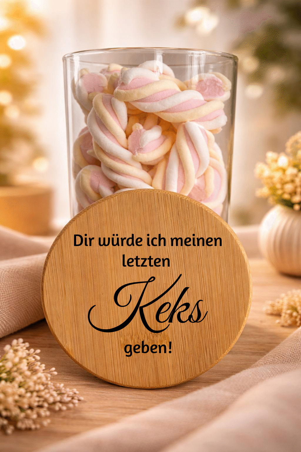 Geschenkglas "Letzter Keks" von Ha1pe.de mit Bambusdeckel, transparentes Glasbehältnis für Kekse und Süßigkeiten