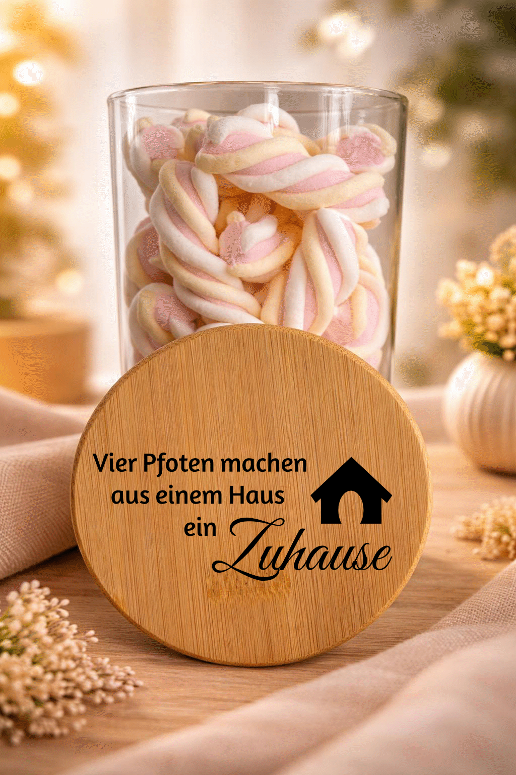 Geschenkglas mit Pfoten und Hausdesign, Bambusdeckel, dekoratives Glas für Haustierliebhaber, von Ha1pe.de