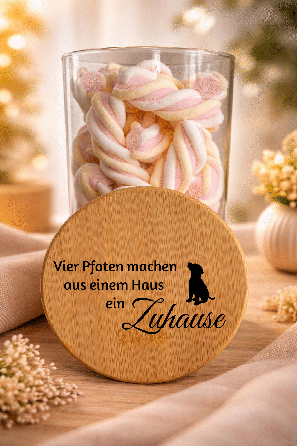 Geschenkglas mit Pfoten-Design und Hund, Bambusdeckel, dekoratives Glasgeschenk für Tierliebhaber, von Ha1pe.de