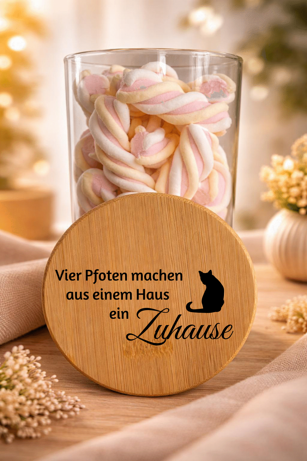 Geschenkglas mit Pfoten und Katze, Ha1pe.de, inklusive Bambusdeckel, dekoratives Aufbewahrungs- oder Geschenkglas
