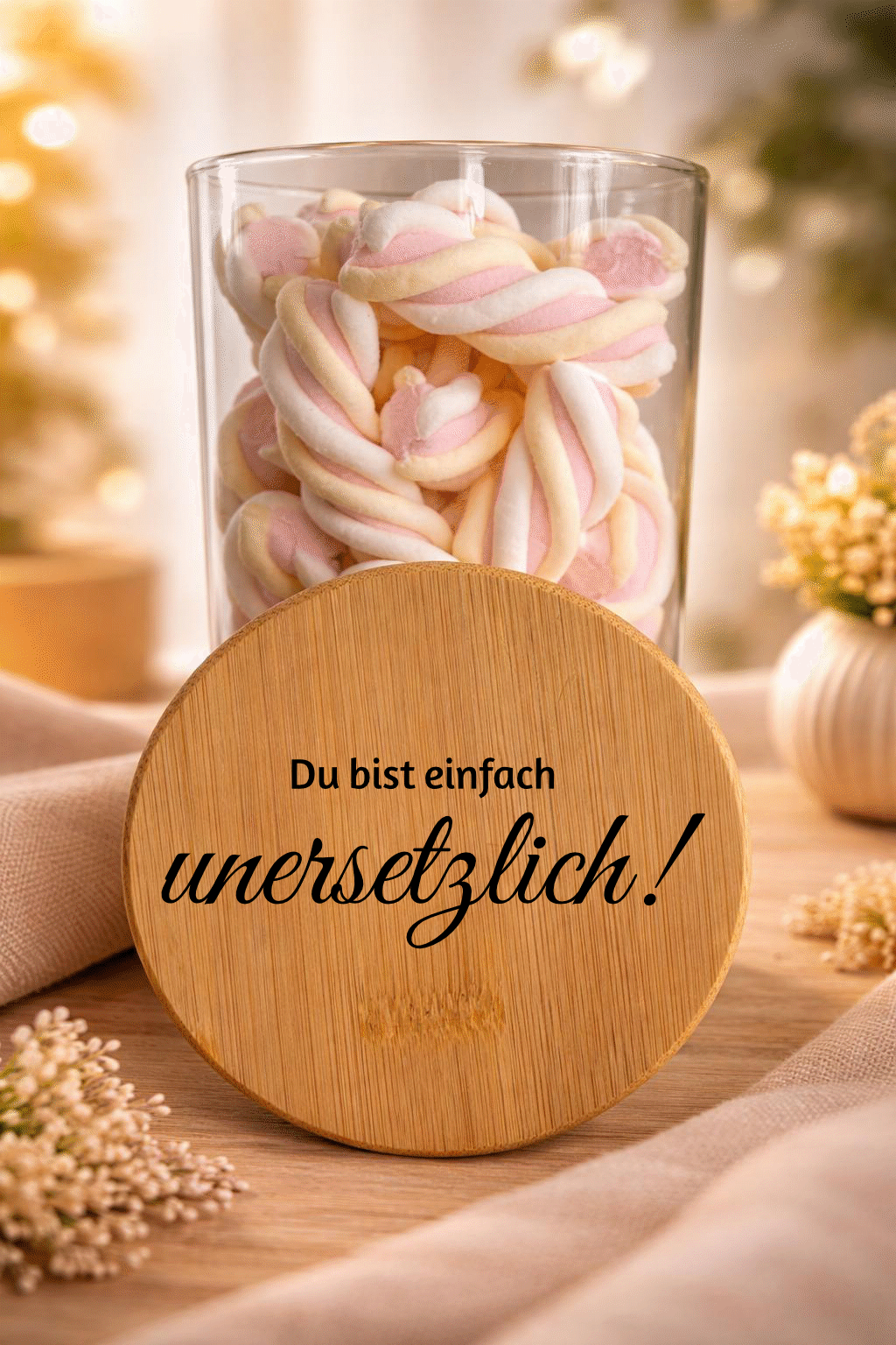 Geschenkglas "Unersetzlich" mit Bambusdeckel, transparentes Glasbehältnis für Geschenke, von Ha1pe.de